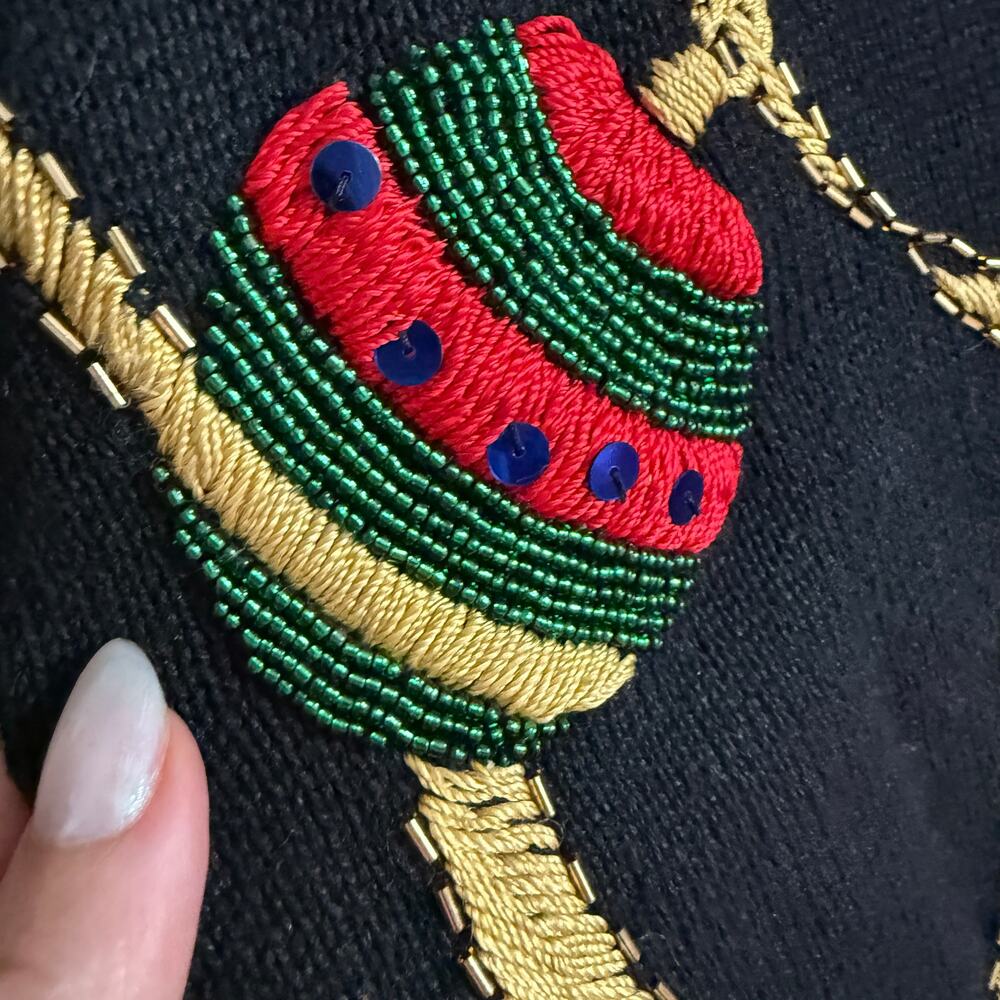 90s Vintage Victoria Jones WHimsical Beaded Christmas Sweater Detachable Collar - Picture 4 of 8